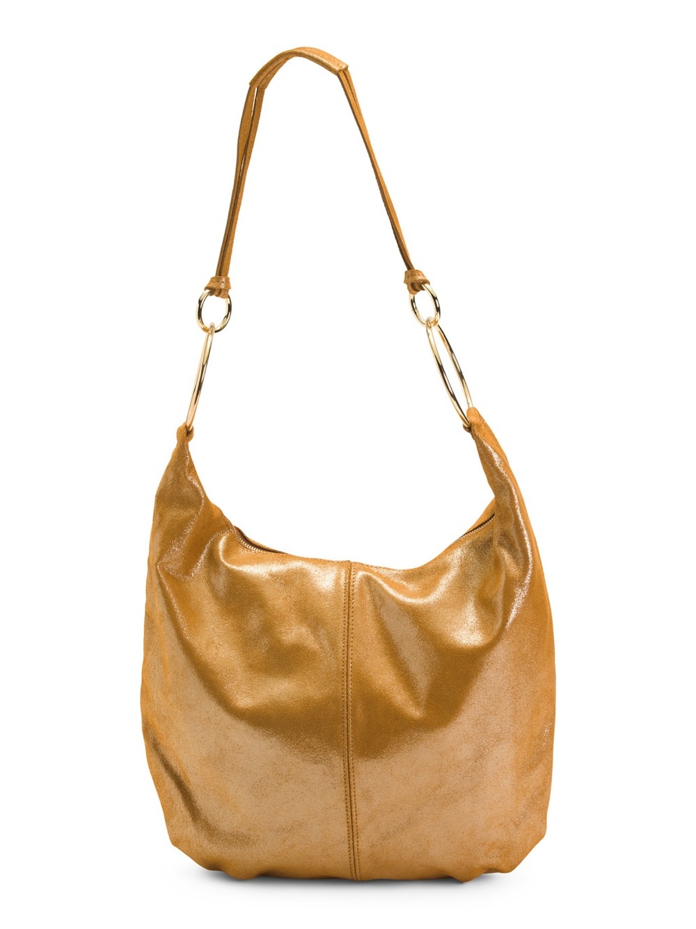 MARLON Made in Italy Premium Soft Leather Shimmer Finish Large Hobo Tote Gold